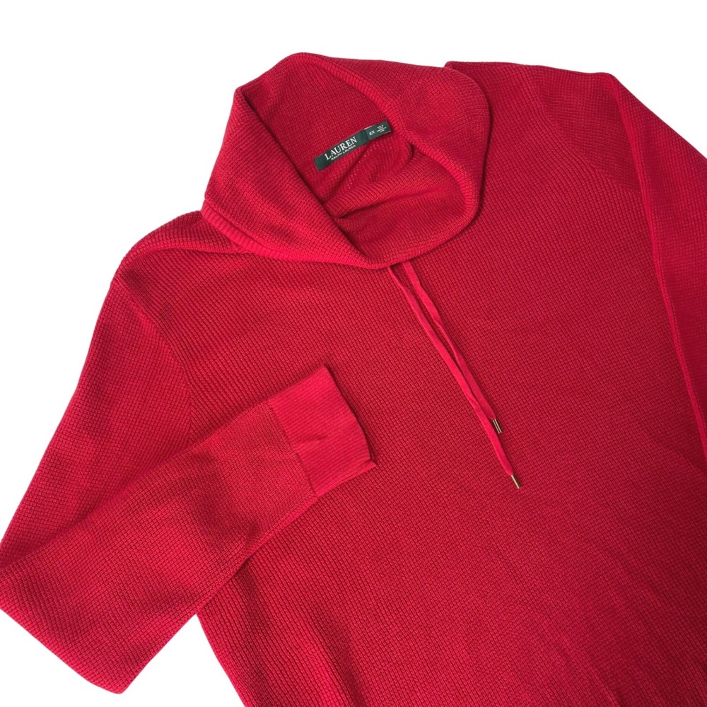 Lauren Ralph Lauren Womens 2X Red Waffle Knit Cowl Neck Cotton Sweater Pullover